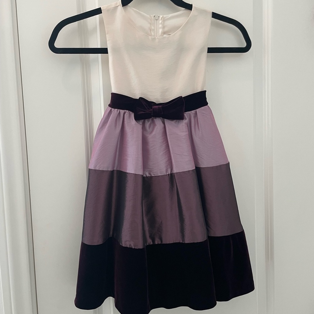Rare Editions Girls Cream and Purple Velvet Formal Holiday Dress Size 5